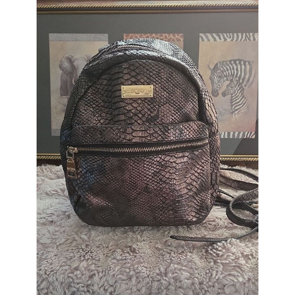 BCBG Metallic Snake-Embossed Black Backpack